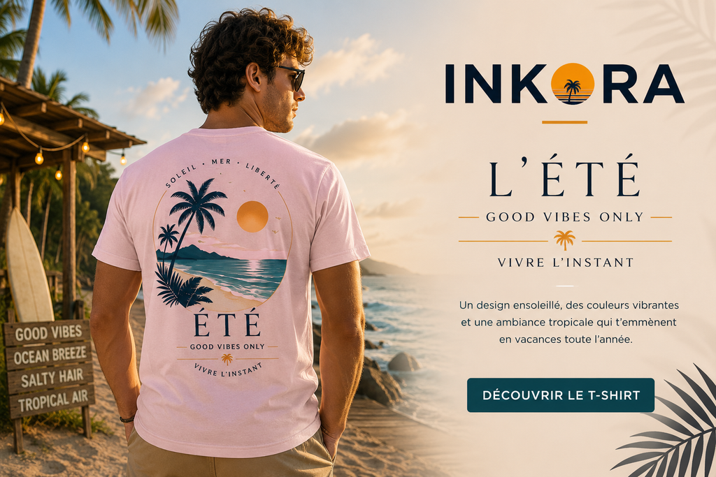 T-shirt INKORA Good Vibes Only unisexe premium style tropical