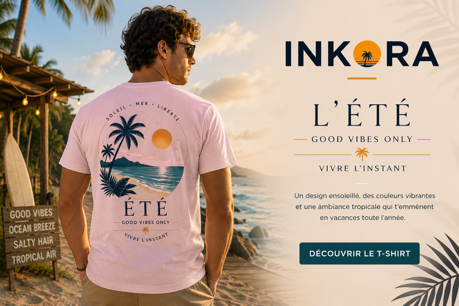 T-shirt INKORA Good Vibes Only unisexe premium style tropical