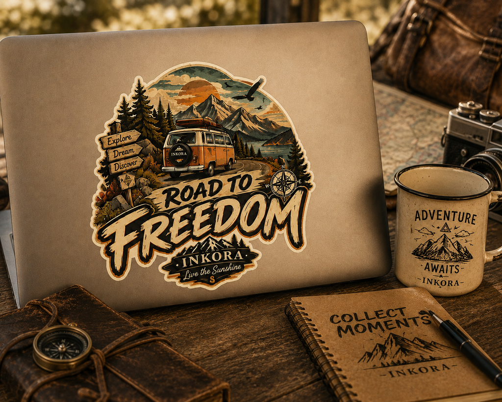 Sticker Road to Freedom vintage Inkora sur ordinateur