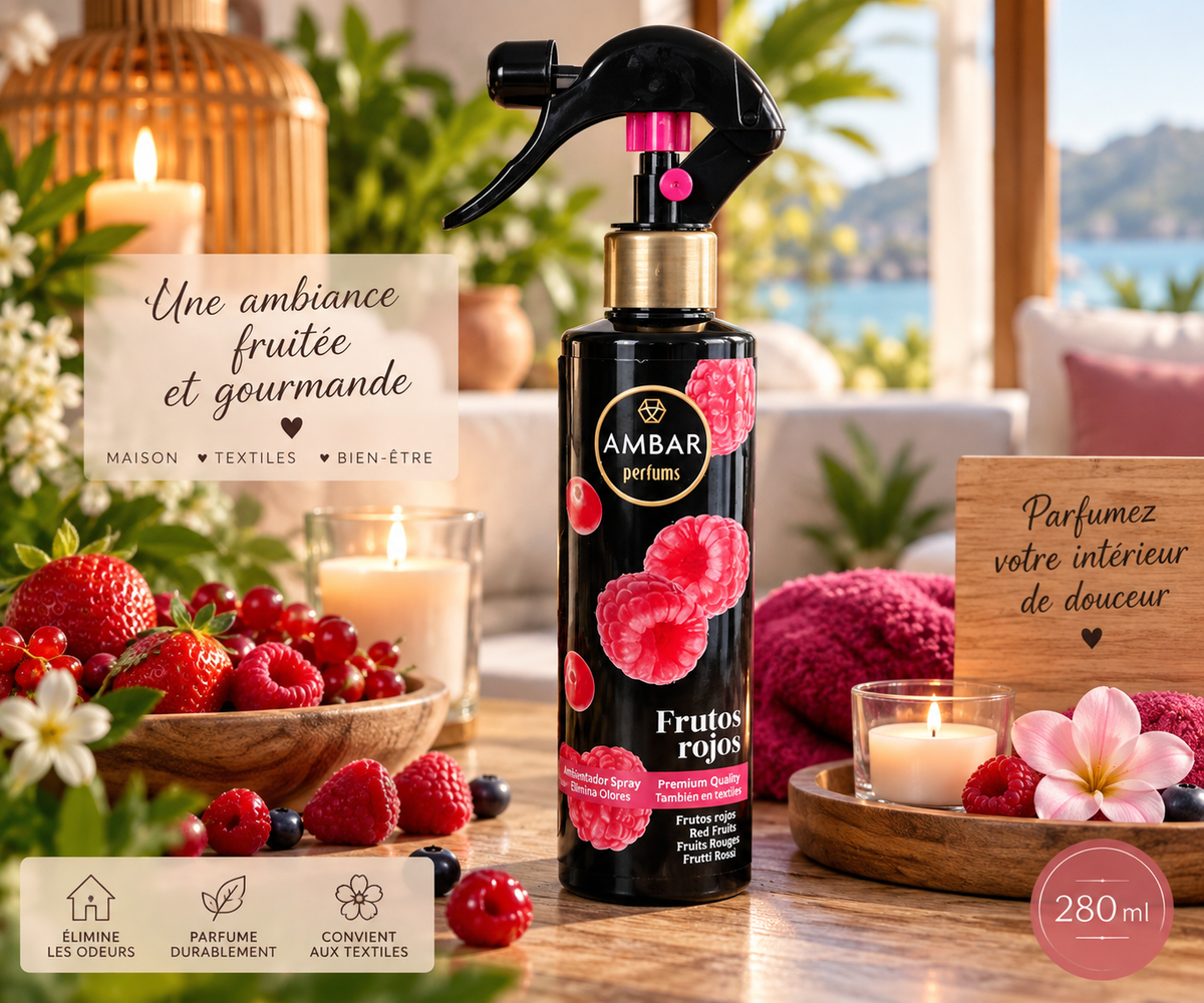 Spray d'ambiance AMBAR Fruits Rouges 280 ml parfum intérieur