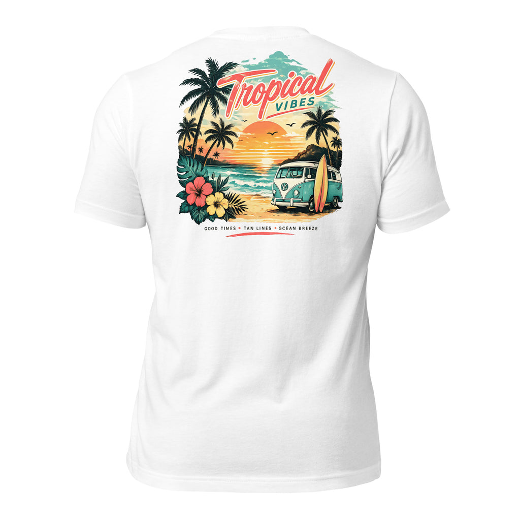 T-shirt INKORA Tropical Vibes unisexe premium vue arrière avec design tropical